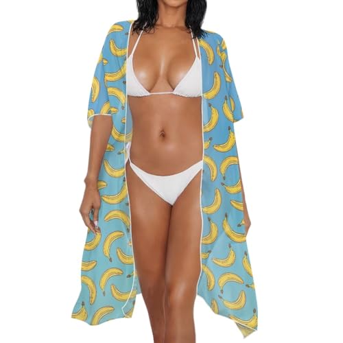 NRBEAWD Women Long Beach Bikini Cover Up Banana Print Swim Sarongs Polyester Bikini Wrap Dress Short Bathing Suit Cover Ups for Swimming Parties