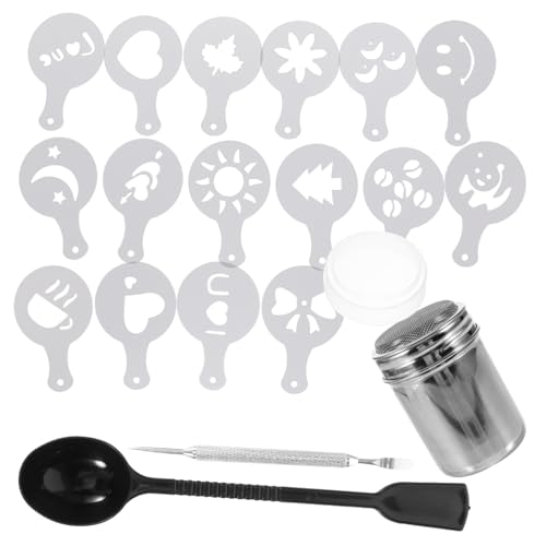TOPPERFUN Latte Art Stencils for Coffee 16pc Coffee Set Powder Jar Diy Latte Art Tools Easy to Clean