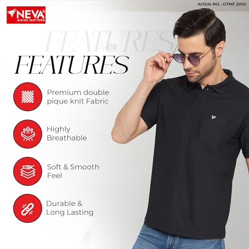 Image of NEVA Men's Regular Fit Half Sleeve Polo Neck T-Shirt with Chest Pocket