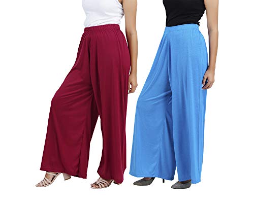 Image of Buy That Trendz Palazzo Pants for Women Cotton Rayon Elasticated Regular Fit Flared Wide Leg M to 6XL Pack of 2