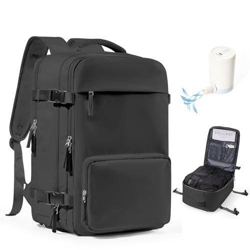 Image of Vacuum Backpack Travel, Vacpack Backpack with Vacuum 18x14x8 Personal Item Travel Bag, Mochila Compression al vacio, Carry on Flight Approved Laptop Bag Black(With Air Pump)