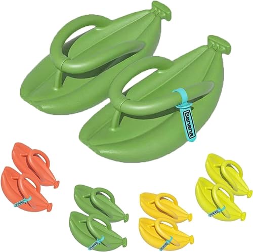 FOTN Cute Banana Slippers - Flip Flops Banana Slides,Summer Anti-Slip Cute Cartoon Thickness Beach Sandals (Color : Dark Green, Size : 44-45)