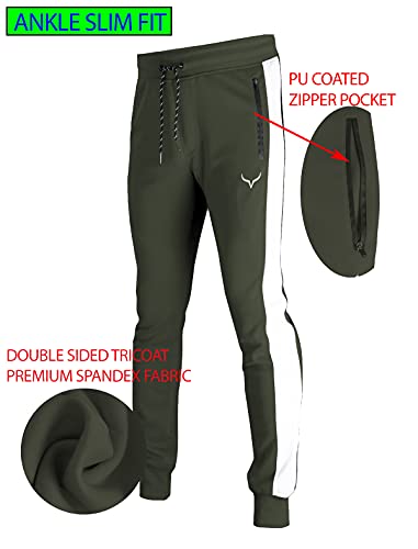 Image of Screenshot SPORTS-A4053 Mens Premium Slim French Terry Spandex Fleece Pants - Athletic Jogger Fitness Workout Gym Zipper Pockets