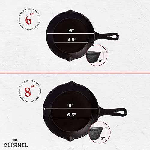 Image of Cuisinel Cast Iron Skillets Set - 4-Piece Chef Pans Kit - 6 inch + 8 inch + 10 inch + 12 inch-Inch + 4 Silicone Grip Handle Holders - Pre-Seasoned Oven Cookware - Use Indoor /Outdoor, Grill, Stovetop, BBQ, Firepit