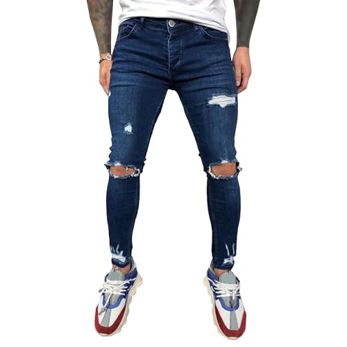 Jeans stretch skinny streetwear homme bleu XL élastique et ultra confortable