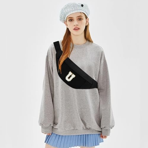 Birthday Gifts for Women Men,Personalized Fanny Pack Crossbody Bag Waist Pack with Initial Letter Patch,Christmas Gifts Cute Trendy Stuff for Daughter Sister Her,Black U