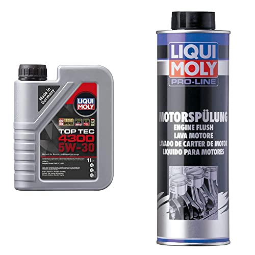 LIQUI MOLY 2323 Toptech Engine Oil HC 4300 5w30 1L & P000065 Pro-Line Engine Flush, 500 ml