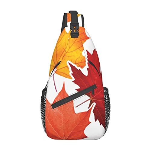 Sac de poitrine léger noir avec imprimé feuilles d'automne pour voyage décontracté mixte