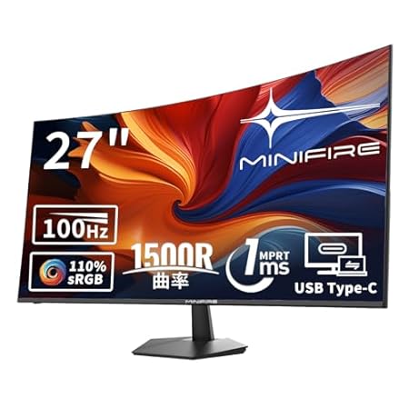 Minifire 27インチ湾曲液晶モニター 1500R曲面、Type-C接続対応 15,999円送料無料！