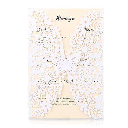 30X Pearl Paper Laser Cut Invitations,For Baby Shower,Wedding,Mother's Day,Brides Bridal Shower,Graduation Celebration, Birthday,Party Invitation,Thank You Cards (White) #TOP1