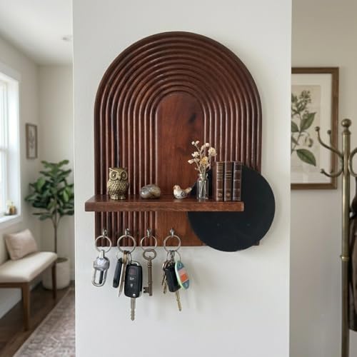 Wooden Wall Mounted Key Holder with Shelf | Modern Arch Design Ke...