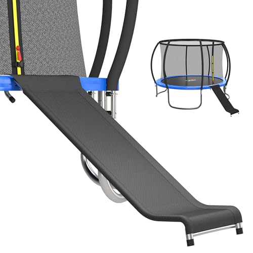 Universal Trampoline Slide Ladder for 10/12/14/15FT Trampolines Black and Silver Design with Heavy Duty Steel Frame Easy to AssembleSafety & Buffer Bottom for Kids to Climb Up & Slide Down(Silver)