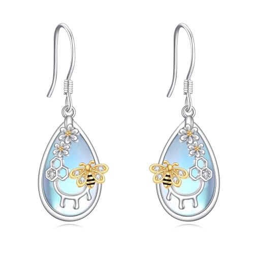 Boucles d'oreilles pierre de lune argent anti-allergie oreille