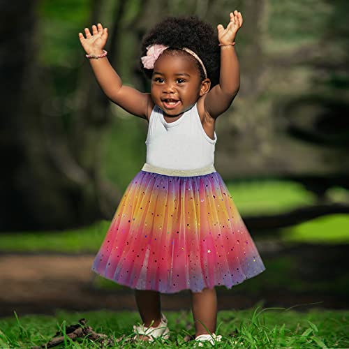 Aohhy 2-6 Years Baby Girls 4-Layer Rainbow Star Tutu Skirt Princess Dancing Petticoat Soft Fluffy Dress-Rose #TOP3