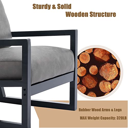 Altrobene Mid Century Modern Accent Chair, Lounge Chair For Linving Room, Retro Armchair, Wood Frame, Removable Cushion, Dark Grey #TOP5