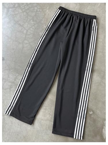 OYOANGLE Men's Side Striped Sweatpants Letter Print Drawstring Waist Straight Leg Track Pants2