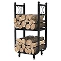 VyGrow Firewood Rack for Indoor Outdoor, 2-Tier Firewood Holder, Heavy Duty Wood Rack for Fireplace, Outdoor Patio, Fire Pit, Black