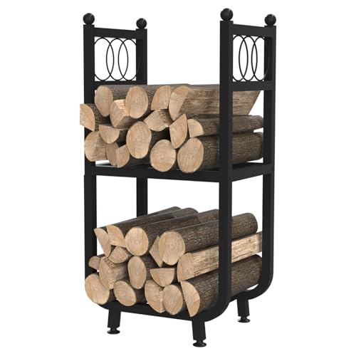 Firewood Rack for Indoor Outdoor, 2-Tier Firewood Holder, Heavy Duty Wood Rack for Fireplace, Outdoor Patio, Fire Pit, Black