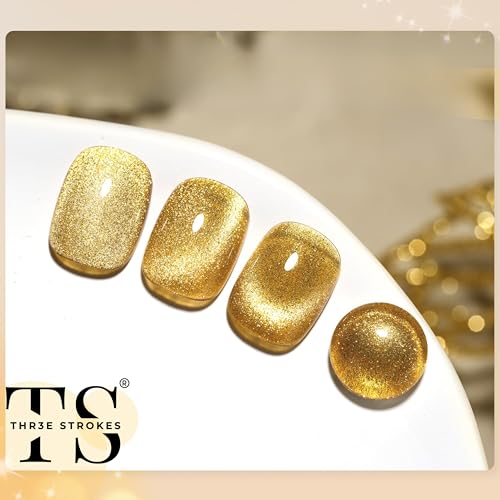 Image of THR3E STROKES Cat Eye Gel Nail Polish 15ml Polish Soak Off U V LED Nail Lamp 1 Color Silver Shimmer Velvet Gel Nail Polish Nail Art Manicure Salon DIY Home (GLORIOUS GOLD)