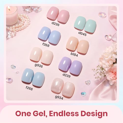 Image of Beetles Gel Nail Polish Set - Soft Manifest 8 Colors Neutral Nude Glitter Pink Green Gel Soak Off UV LED Gel Polish Home Salon Spring Gifts for Women