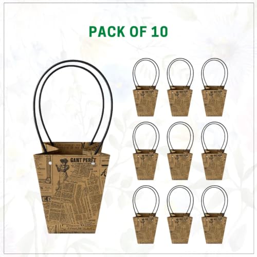 Image of Oasis Pack of 10 Conical Magazine Print Flower Hamper Bags | Premium Floral Packaging Bags for Rakhi Gift Hampers, Flower Bouquets, Wedding, Return Gifts, Decorative Presentation & Florist Supplies | 17 x 11.5 x 20 cm