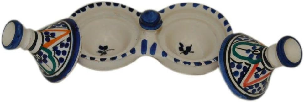 Spice Holder Mini Tagine Ceramic Salt And Pepper Shakers Container - White Blue
