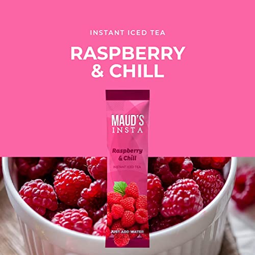 Maud's Instant Raspberry Tea (Insta Raspberry & Chill), 26Ct. Solar Energy Produced Single Serve Raspberry Flavored Tea Instant Travel Stick Packs, Instantly Hot Or Iced Tea, 100% California Tea Blend #TOP3