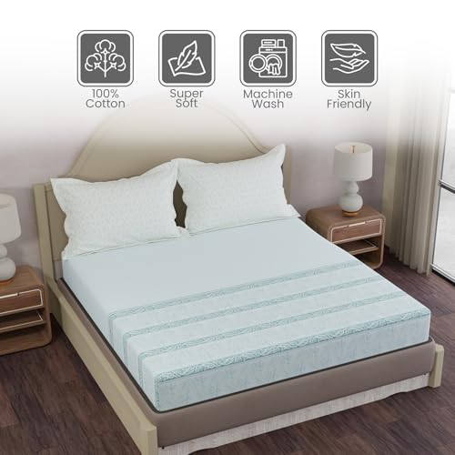 Image of Layers 100% Cotton King Size Bedsheet Set | Blue Ethnic Print | 120 TC Forever Collection | Soft & Breathable | Washable Bedsheet with 2 Pillow Covers | All Season