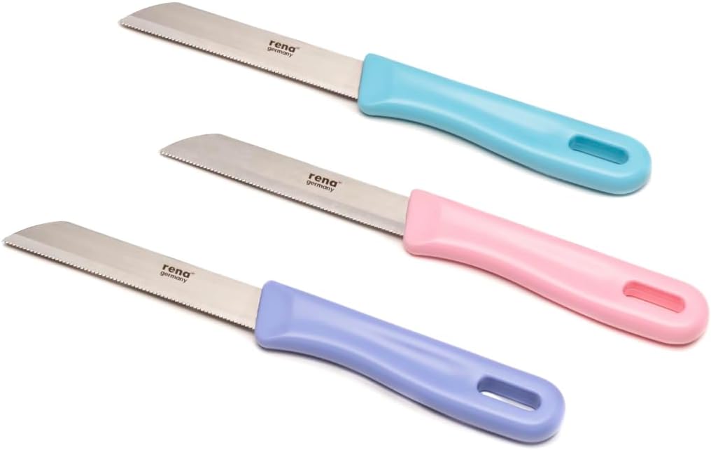 rena germany AISI420 Sleek Magnetic Stainless Steel Knife, Multicolour, Set of 3 (Serrated, 110 mm)