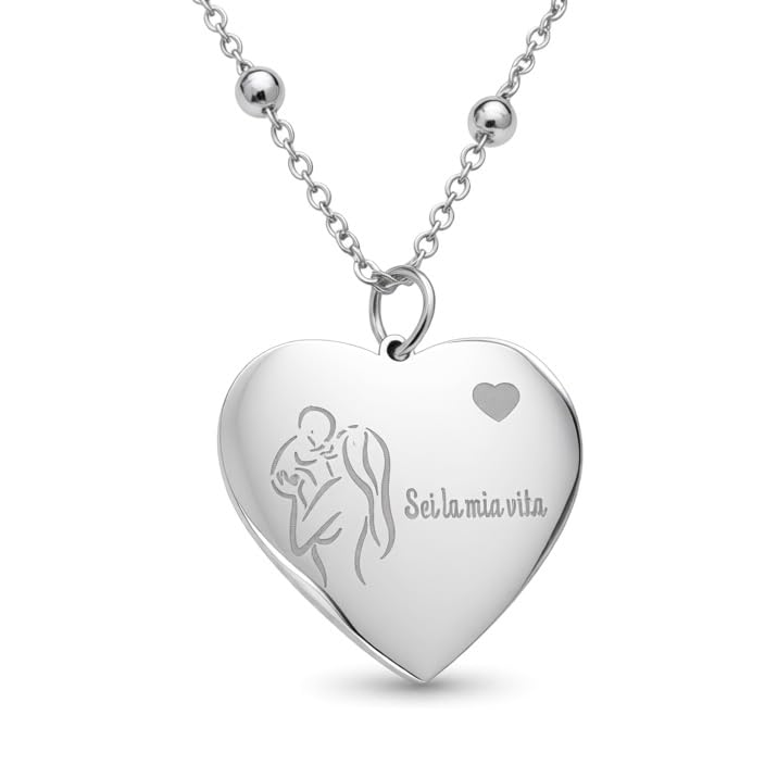 Collana madre-figlia in argento sterling: ciondolo a forma di cuore con cerchio in oro - Italia