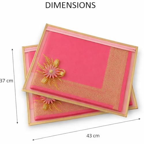 Image of RAAHII 5 Piece Wedding Gifting Transparent single saree cover with zip, suit packing plastic covers for sadi, duppata, clothes bags, lehenga, kurti for marriage Gift wardrobe storage organizer (Pink)