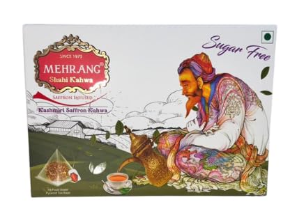 Mehrang Kashmiri Saffron Kahwa - Sugar Free, Traditional Kashmiri Kahwa, 1 Box with 15 Pyramid Infusion Tea Bags, 100% Natural and Pure Ingredients-image-10