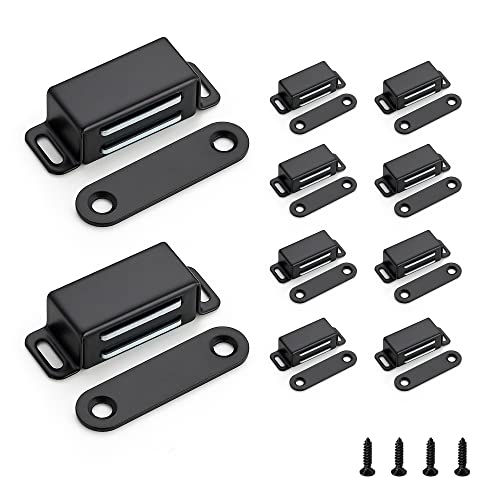 Image of Ravinte 10 Pack Black Magnetic Door Catch, Matte Black Cabinet Magnets, Strong Magnetic Catch Latch for Kitchen Cabinets, Drawers & Cupboards, Stainless Steel Closures