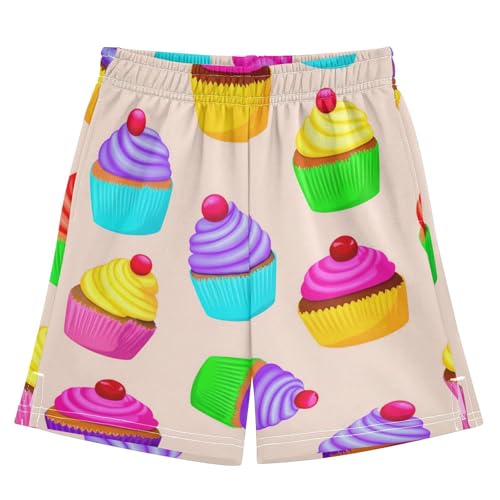 J JOYSAY Colorful Cupcake Cherry Pale Boys Athletic Shorts Kids Youth Casual Shotrs with Pockets Elastic Waistband