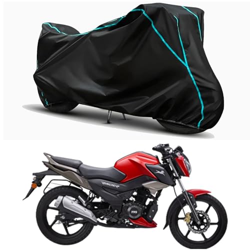 Image of Waterproof Bike Body Cover Compatible for | TVS Raider Drum | Taffeta Fabric, Sky Piping Design, Bottom Elastic Fit | Dustproof, Sun UV & Rain Protection for All Weather.