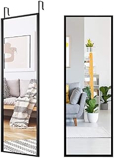 COSTWAY Over the Door Mirror, Full Length Hanging Mirrors with Adjustable Hooks, Wall Mounted Dressing Mirror for Bathroom, Bedroom and Wardrobe, 108 x 36cm (Black)