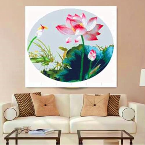 Broderie de perles de Lotus Rose 70x70cm pour décorer votre salon avec élégance