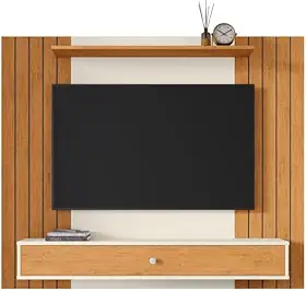 Painel Ripado Para Tv 43 Polegadas Berlim Com Gaveta Casa Jd (Off White Ripado)