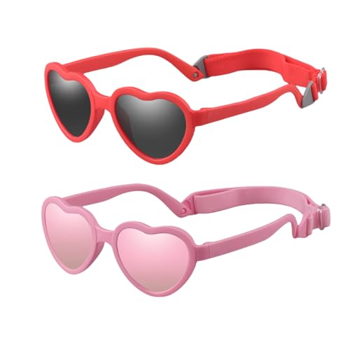Image of Baby Heart Sunglasses with Strap Flexible Polarized Heart Shaped Sunglasses for Toddler Newborn Ages 0-24 Months