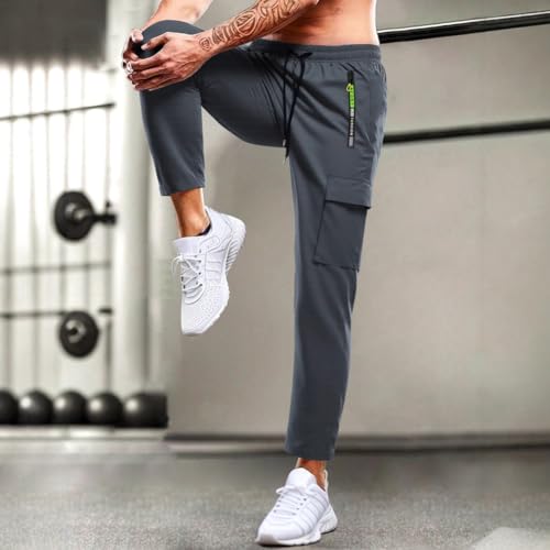 Men's Casual Cargo Sweatpants Loose Fit Pants Joggers for Men, Lightweight Stretch Quick Dry with Zipper Pocket Drawstring3