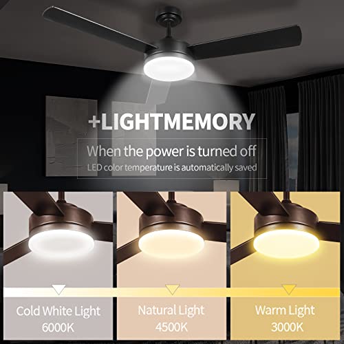 Nkorka Black Ceiling Fans With Lights And Remote, Modern Ceiling Fan, Indoor Outdoor Ceiling Fans With Lights, 20W 3-Color Led Light, Noiseless Reversible Dc Motor (52) #TOP3