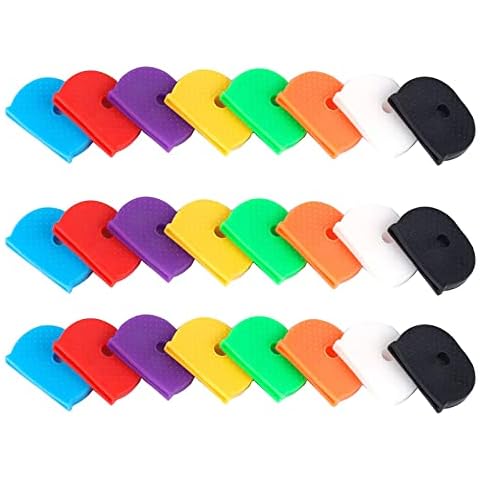 MXOQJE 24 Pcs Key Covers, Key Caps Tags Covers, Plastic Identifier Key Rings Label ID Colors Key Identifier Tag Covers, for Standard Flat House Keys Cover