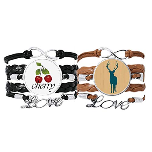 Preisvergleich Produktbild Bestchong Hirsch-Armband, blaue Holzmaserung, Handschlaufe, Lederseil, Kirschen-Liebesarmband, Doppelset