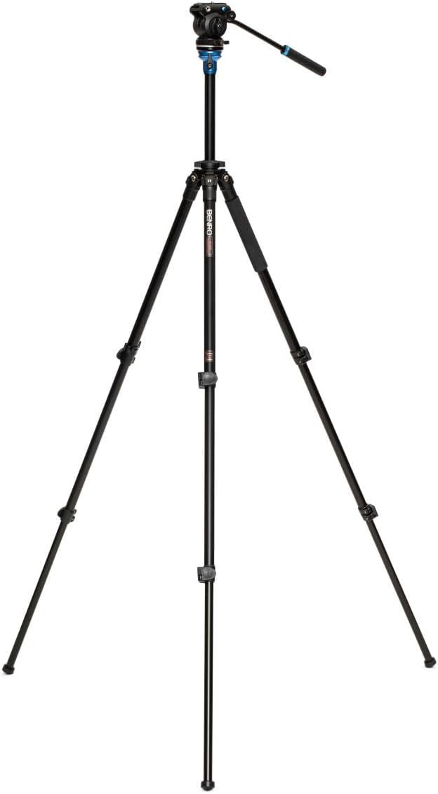 Benro A1573F Aluminum Tripod for Spotting Scopes, Binoculars, Outdoor Field Viewing, Leveling Base, Smooth Fluid Head w/Sliding QR Plate, Flip Locks, Case, Adjustable Legs, 62" Max Ht, 5.5lb Payload
