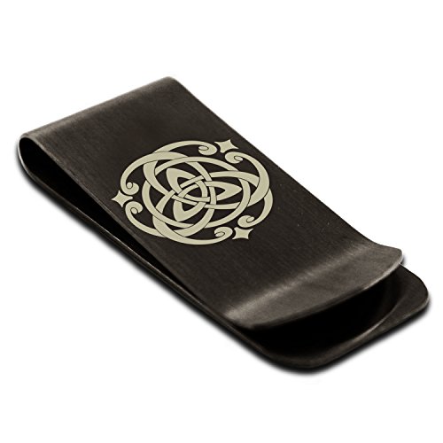 Matte Black Stainless Steel Celtic Triquetra Heart Knot Symbol Money Clip Credit Card Holder
