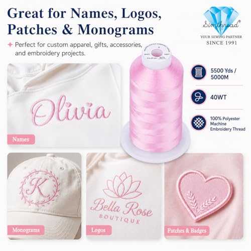 Image of Simthread 5500Yds /5000M 40WT Polyester Embroidery Thread Lt Rose Pink S073 | High-yardage 5000M spool offers smooth feeding and stable 40WT polyester thread for home and commercial embroidery machines.
