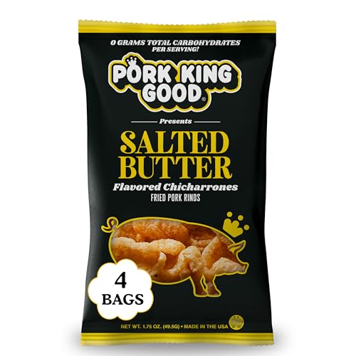 Pork King Good Salted Butter Pork Rinds (Chicharrones) (4 Pack) Keto Snacks