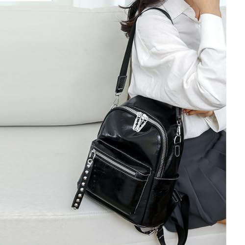 Image of Downupdown Women's Fashion Backpack with Rivet,Crossbody & Top Handle,Shiny Faux Leather Daypack for Casual,Travel&Nightlife-Black