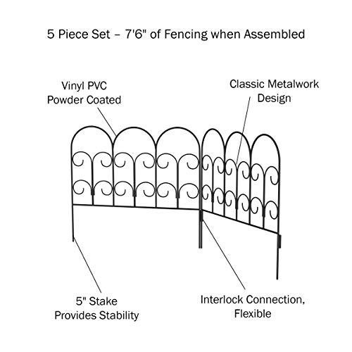 Garden Edging Border- Flower Bed Fencing For Landscaping- Iris Fence, 5 Piece Set Of Black Interlocking Outdoor Lawn Stakes By Pure Garden (8Â’) #TOP2