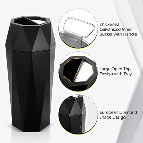 Image of Dyna-Living Commercial Trash Can Outdoor Garbage Can with Lid Indoor Large Trash Bin Stainless Steel Industrial Waste Container Black